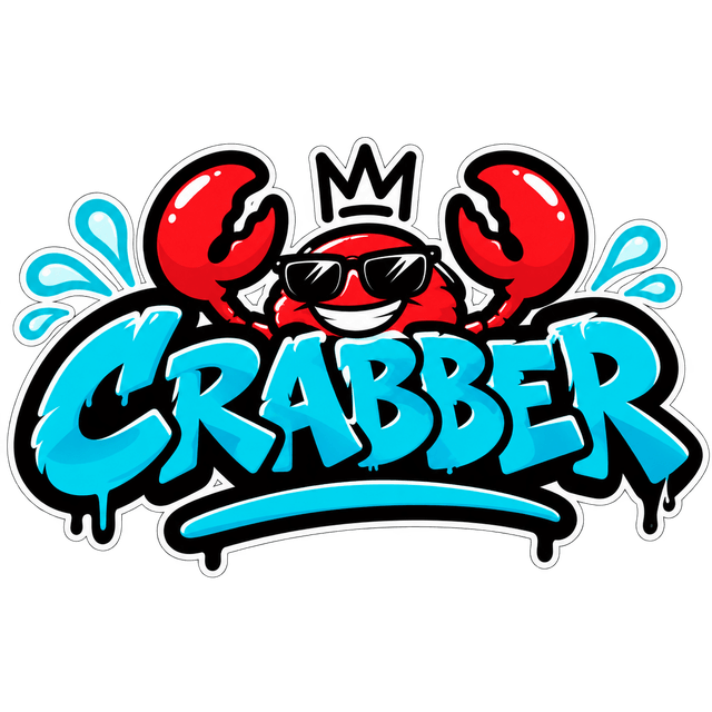 Crabber – rote Krabbe mit Sonnenbrille und türkisem Schriftzug